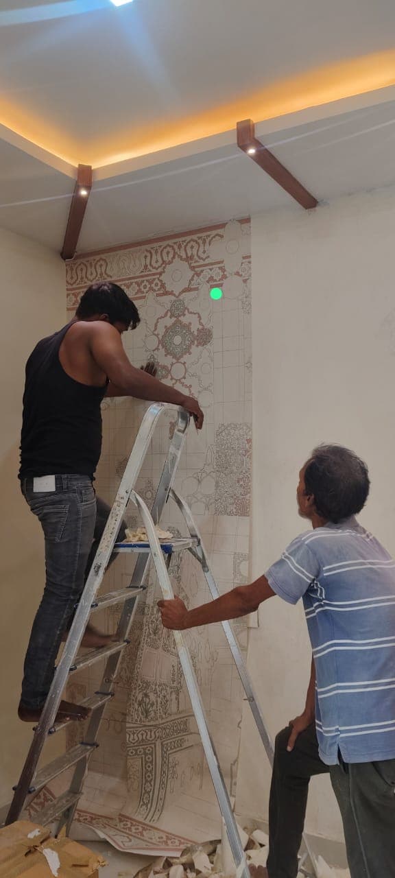 Wallpaper work on wall